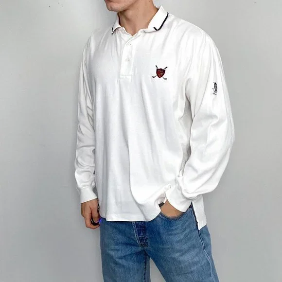 Vintage Polo Golf Ralph Lauren Rugby Long-Sleeve Top White XLarge. - Picture 1 of 4